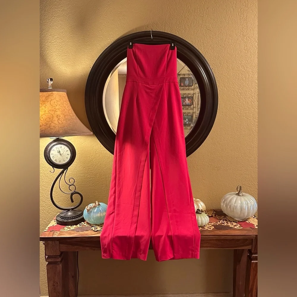 White House Black Market Pink Strapless Wide Leg Jumpsuit - Picture 2 of 11
